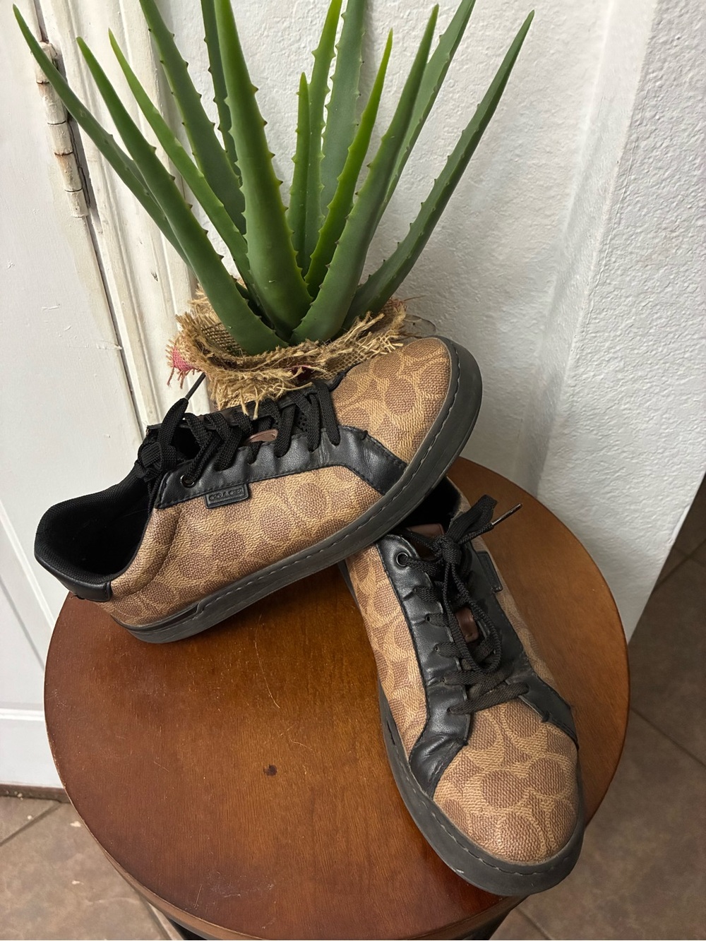 Coach Brown Signature Canvas and Black Leather Sneakers
